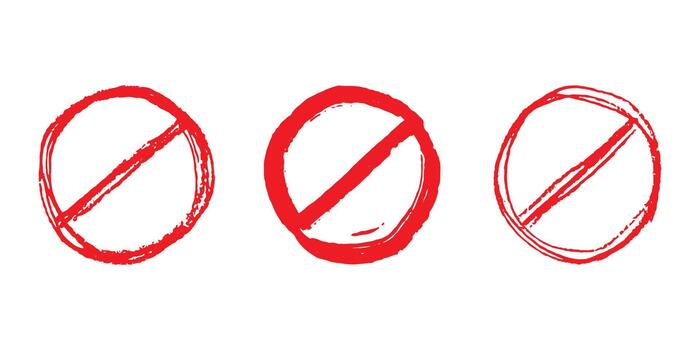 Set of hand drawn prohibition sign No entry symbol Red circle with cross line clipart in doodle style Ban Restriction Forbidden stop Single element for print, web, design ban pencil vector