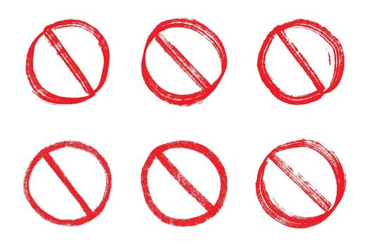 stop prohibition Set of hand drawn prohibition sign No entry symbol Red circle with cross line clipart in doodle style Ban Restriction Forbidden stop Single element for print, web, design vector