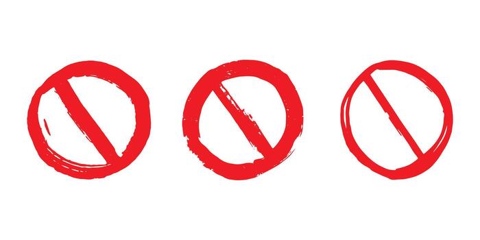 Set of hand drawn prohibition sign No entry symbol Red circle with cross line clipart in doodle style Ban Restriction Forbidden stop Single element for print, web, design ban ink vector