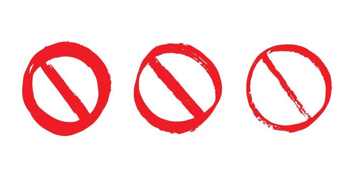 ban ink Set of hand drawn prohibition sign No entry symbol Red circle with cross line clipart in doodle style Ban Restriction Forbidden stop Single element for print, web, design vector