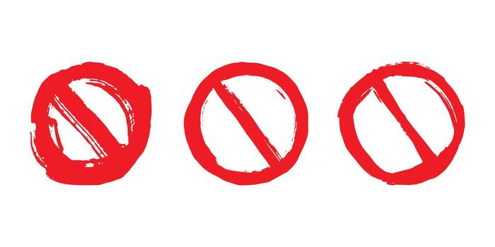 Set of hand drawn prohibition sign No entry symbol Red circle with cross line clipart in doodle style Ban Restriction Forbidden stop Single element for print, web, design ban doodle vector