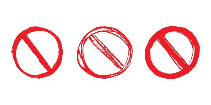ban texture Set of hand drawn prohibition sign No entry symbol Red circle with cross line clipart in doodle style Ban Restriction Forbidden stop Single element for print, web, design vector