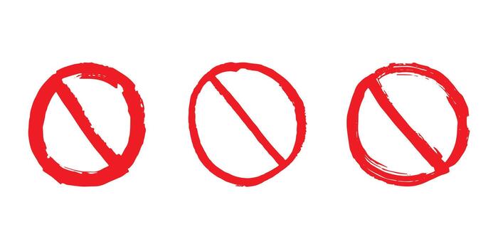 ban doodle Set of hand drawn prohibition sign No entry symbol Red circle with cross line clipart in doodle style Ban Restriction Forbidden stop Single element for print, web, design vector