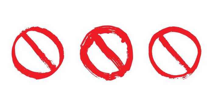 Set of hand drawn prohibition sign No entry symbol Red circle with cross line clipart in doodle style Ban Restriction Forbidden stop Single element for print, web, design ban cross vector