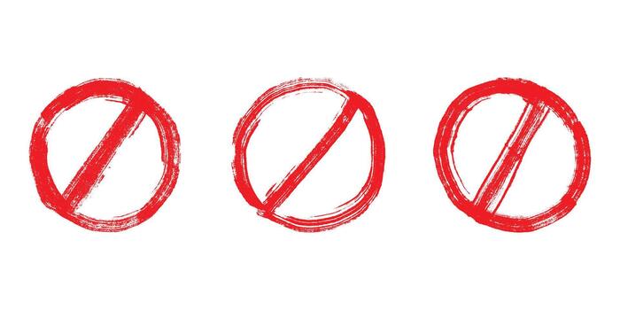 Set of hand drawn prohibition sign No entry symbol Red circle with cross line clipart in doodle style Ban Restriction Forbidden stop Single element for print, web, design ban circle vector