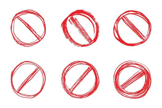 ban circle Set of hand drawn prohibition sign No entry symbol Red circle with cross line clipart in doodle style Ban Restriction Forbidden stop Single element for print, web, design vector