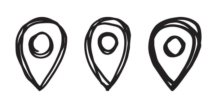 navigation destination Set of hand drawn map pin Map marker pointer sign GPS and mapping tools Location pin symbol Pinpoint clipart in doodle style Single element for web, design vector