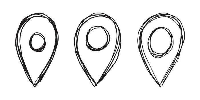 navigation journey Set of hand drawn map pin Map marker pointer sign GPS and mapping tools Location pin symbol Pinpoint clipart in doodle style Single element for web, design vector