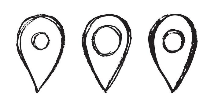 navigation tool Set of hand drawn map pin Map marker pointer sign GPS and mapping tools Location pin symbol Pinpoint clipart in doodle style Single element for web, design vector