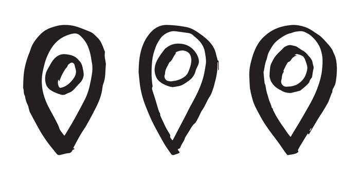 Set of hand drawn map pin Map marker pointer sign GPS and mapping tools Location pin symbol Pinpoint clipart in doodle style Single element for web, design navigation tool vector