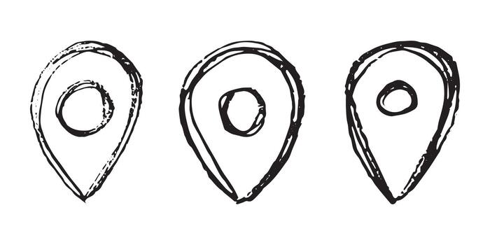Set of hand drawn map pin Map marker pointer sign GPS and mapping tools Location pin symbol Pinpoint clipart in doodle style Single element for web, design navigation GPS vector