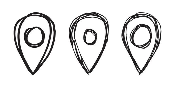 navigation GPS Set of hand drawn map pin Map marker pointer sign GPS and mapping tools Location pin symbol Pinpoint clipart in doodle style Single element for web, design vector