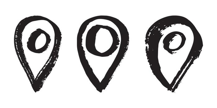 Set of hand drawn map pin Map marker pointer sign GPS and mapping tools Location pin symbol Pinpoint clipart in doodle style Single element for web, design navigation marker vector