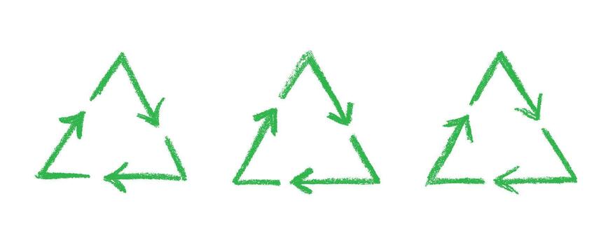 Set of hand drawn recycle arrow icon Recycling resources symbol Reuse of materials, zero waste, green environment, saving the planet motion arrow pictogram vector