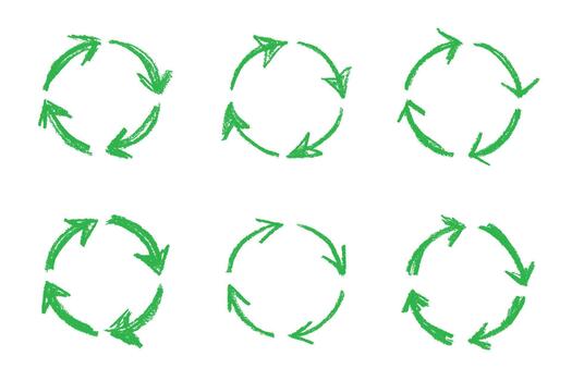 Set of hand drawn recycle arrow icon Recycling resources symbol Reuse of materials, zero waste, green environment, saving the planet motion arrow isolated vector