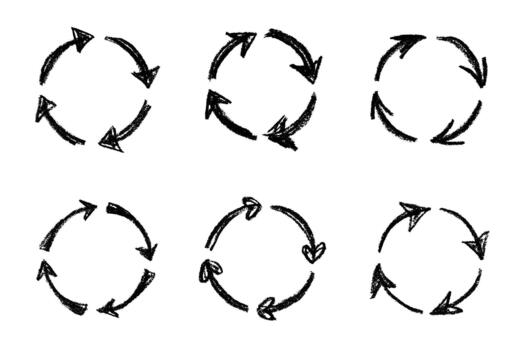 motion arrow isolated Set of hand drawn recycle arrow icon Recycling resources symbol Reuse of materials, zero waste, green environment, saving the planet vector