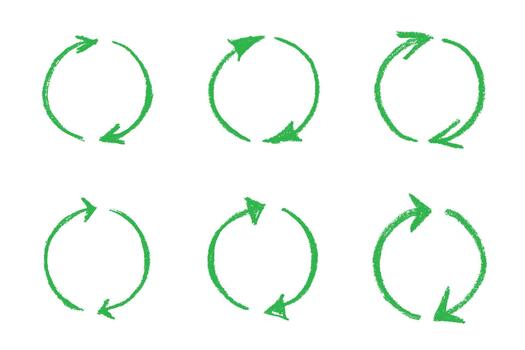motion arrow cycle Set of hand drawn recycle arrow icon Recycling resources symbol Reuse of materials, zero waste, green environment, saving the planet vector
