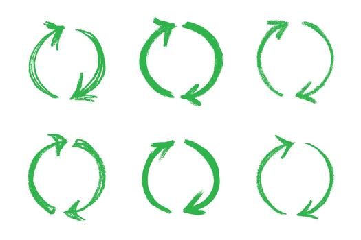 Set of hand drawn recycle arrow icon Recycling resources symbol Reuse of materials, zero waste, green environment, saving the planet motion arrow conservation vector