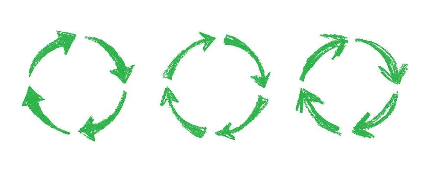 motion arrow conservation Set of hand drawn recycle arrow icon Recycling resources symbol Reuse of materials, zero waste, green environment, saving the planet vector