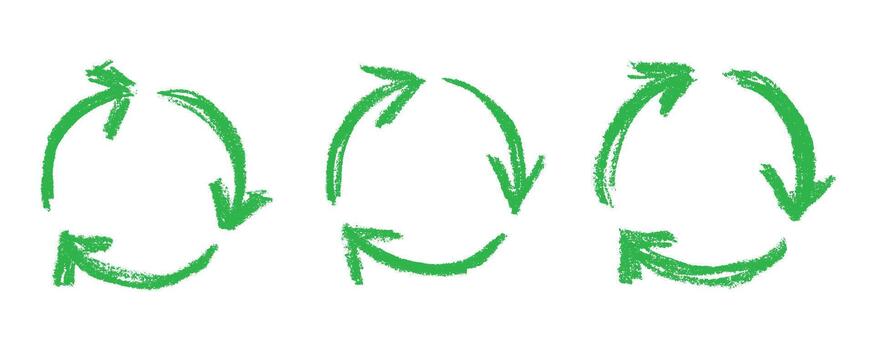 motion arrow ecological Set of hand drawn recycle arrow icon Recycling resources symbol Reuse of materials, zero waste, green environment, saving the planet vector