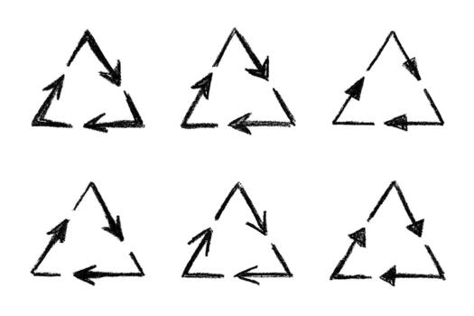 Set of hand drawn recycle arrow icon Recycling resources symbol Reuse of materials, zero waste, green environment, saving the planet motion arrow ecological vector