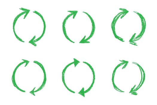 Set of hand drawn recycle arrow icon Recycling resources symbol Reuse of materials, zero waste, green environment, saving the planet motion arrow pollution vector