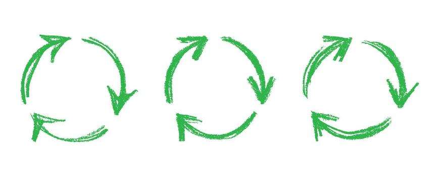 Set of hand drawn recycle arrow icon Recycling resources symbol Reuse of materials, zero waste, green environment, saving the planet motion arrow natural vector