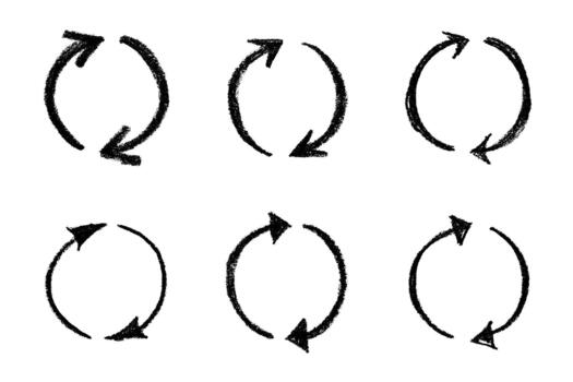 Set of hand drawn recycle arrow icon Recycling resources symbol Reuse of materials, zero waste, green environment, saving the planet motion arrow concept vector