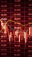 Looping render of stock price candles over a dark red data board with moving line graphs, showing volatility, technical indicators, and investment analytics for business media. video