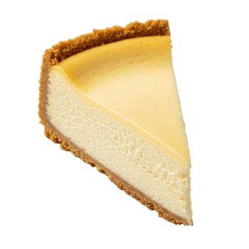 de cerca de un rebanada de tarta de queso con Graham galleta corteza en un tenedor png