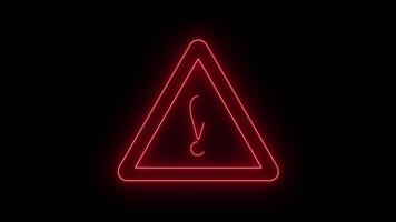 neon rosso esclamazione marchio dentro un' raggiante avvertimento triangolo su un' nero sfondo, presentazione un' moderno neon stile rischio cartello per digitale interfacce e grafico design progetti video