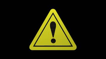Three dimensional exclamation point inside a rotating warning triangle icon on a black background video