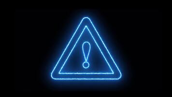 lowing neon blue warning triangle with an exclamation mark on a dark background, perfect for alerts, notifications, and futuristic design themes video