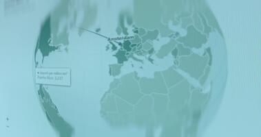 Digital world map with a pop up box highlighting data related to airports video