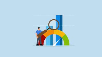 kpi nyckel prestanda indikator, 4k animering av affärsman förstora riktmärke metrisk Graf skala video