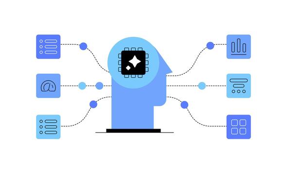 Illustration of AI and data analysis connections vector