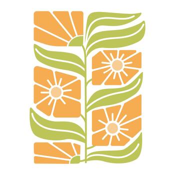 plano ilustración de flores con ondulado hojas inscrito en rectángulo. moderno resumen geométrico elemento. Perfecto soltero diseño elemento para carteles, hogar decoración huellas dactilares, textiles, y moderno antecedentes vector