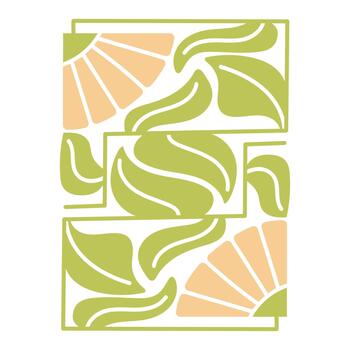 plano ilustración de simétrico flor con ondulado hojas inscrito en rectángulo. moderno resumen geométrico elemento. soltero diseño elemento para carteles, hogar decoración huellas dactilares, textiles, moderno antecedentes vector