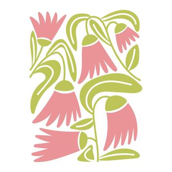 plano ilustración de un ramo de flores de campanillas inscrito en un rectángulo. moderno resumen geométrico elemento. un ideal soltero diseño elemento para carteles, hogar decoración huellas dactilares, textiles, y moderno antecedentes vector