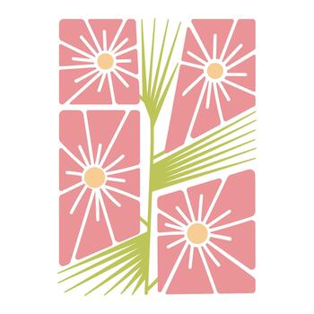 plano ilustración de flores con espinoso hojas inscrito en rectángulo. moderno resumen geométrico elemento. soltero diseño elemento para carteles, hogar decoración huellas dactilares, textiles, y moderno antecedentes vector