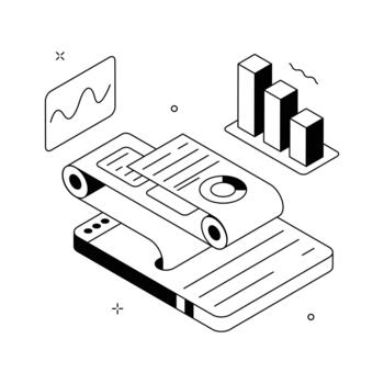 An isometric illustration of business report with charts, graphs, and data insights. vector