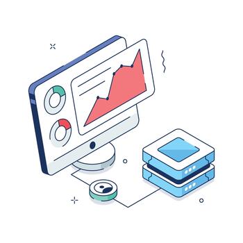 Listo a utilizar isométrica ilustración de datos servidor análisis, prima vector