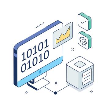 científico datos modelado con binario análisis isométrica ilustración vector