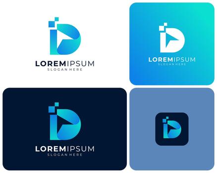 letra re moderno vistoso cursor hacer clic flecha píxel solución tecnología logo diseño ilustración vector