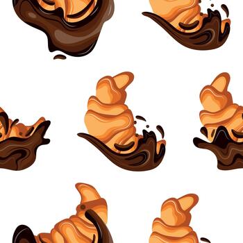 modelo con un conjunto de horneado chocolate croissants con varios salpicaduras de Derretido chocolate, para menús y varios comida diseños vector