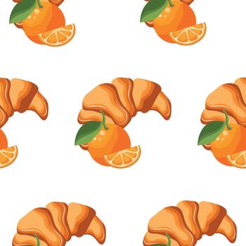 pattern with a set of icons of pastries and fruits, namely a croissant with an orange next to it, for menus and various food designs vector