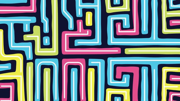 Abstract Colorful Lines Circuit Maze Seamless Pattern Background. Illustration vector