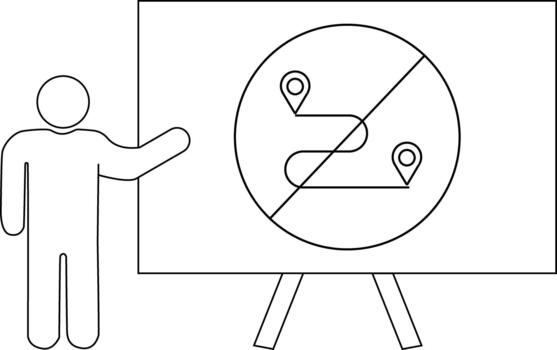 un palo figura soportes siguiente a un pizarron con un No ruta símbolo desplegado vector