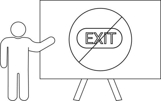 Line drawing person pointing to No Exit sign on stand vector