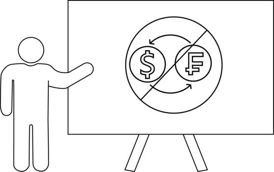 presentador señalando a dinero símbolos dentro un circulo con un X vector